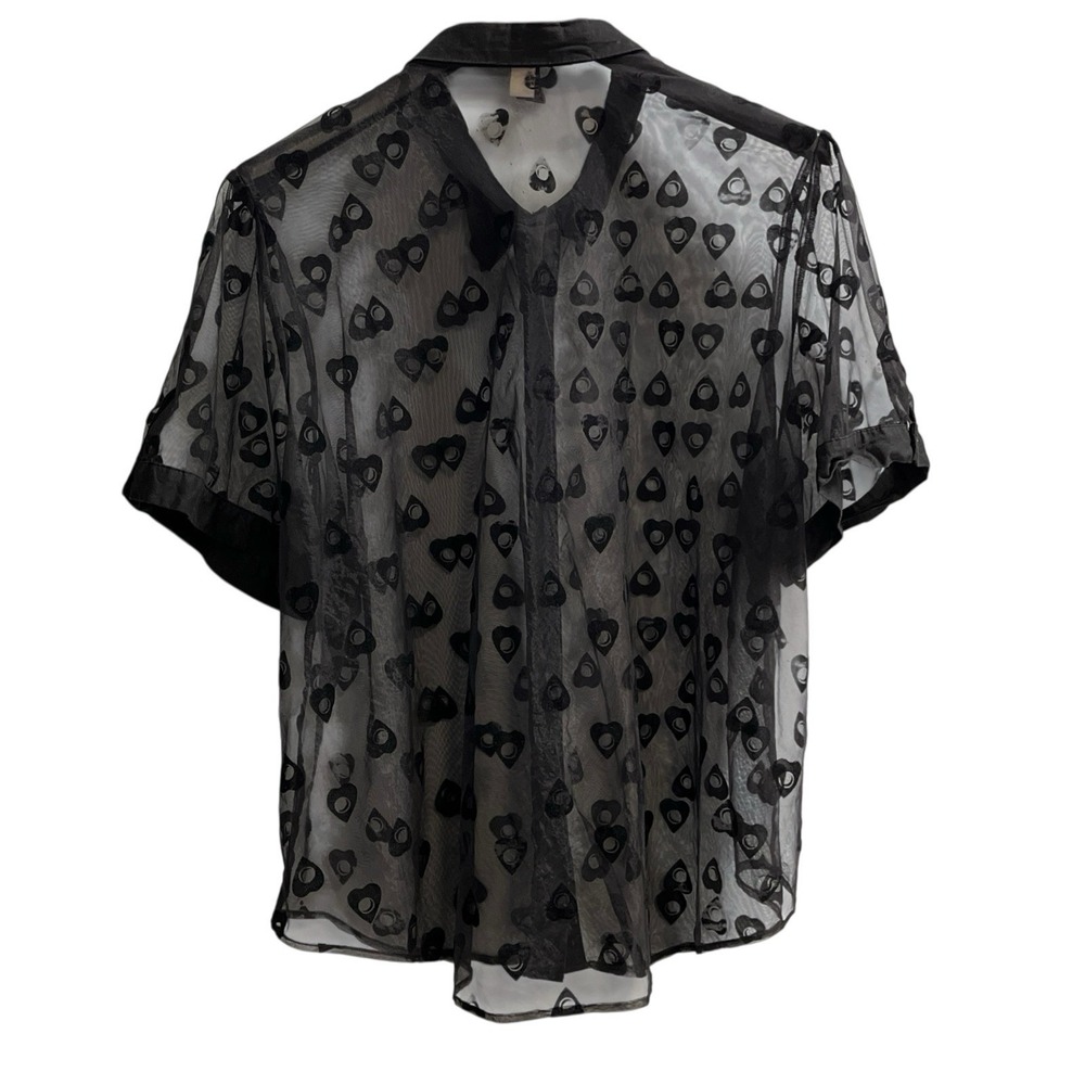Hot Topic Blouse Black Sheer Burnout Velvet Heart Size 4 Whimsigoth Grunge - Picture 3 of 9
